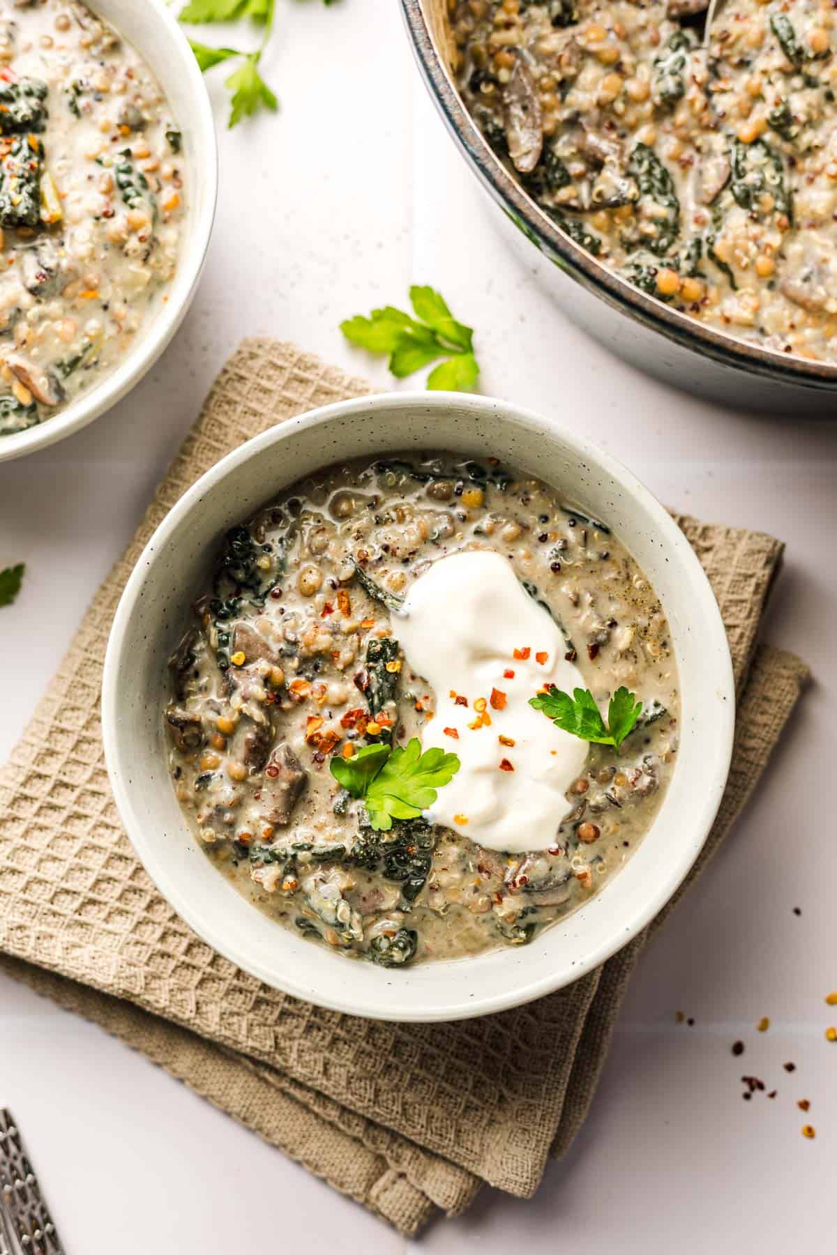 vegan mushroom soup with lentils