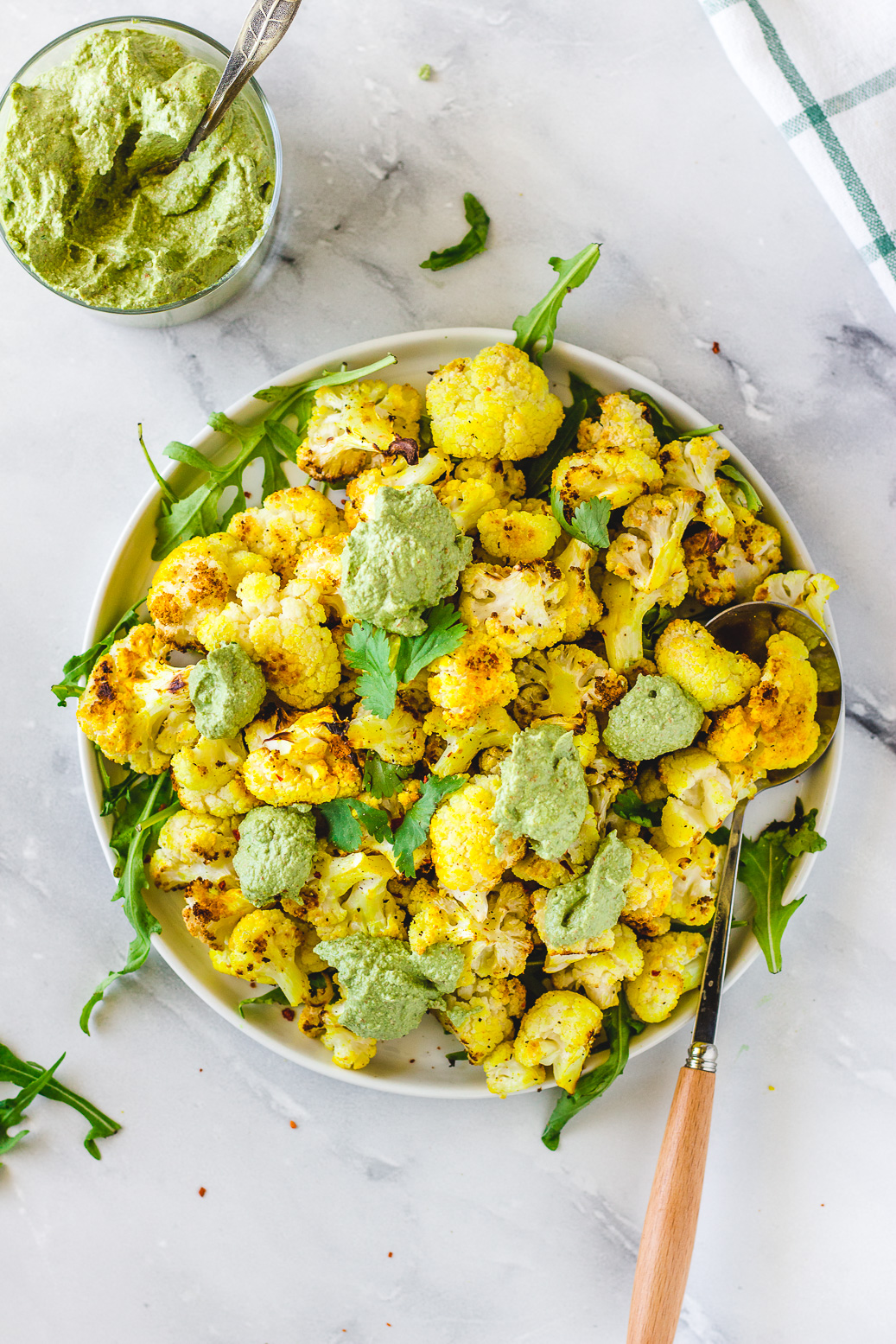 Roasted cauliflower with wild garlic sauce #vegan#healthy#pesto