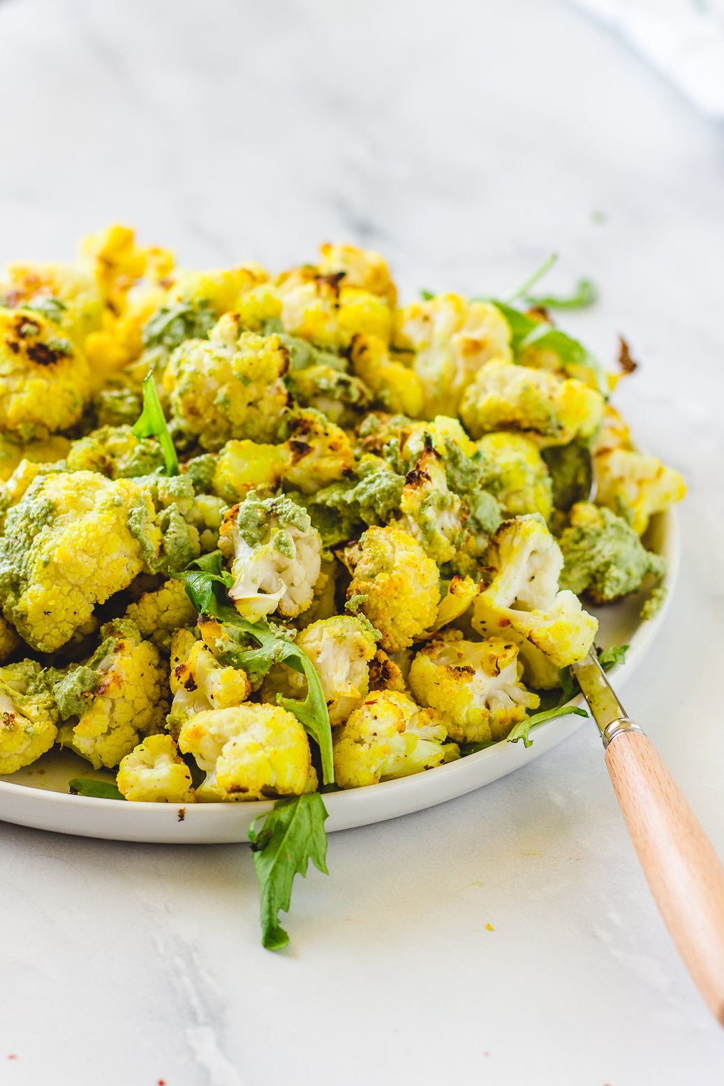 Roasted cauliflower with wild garlic sauce #vegan#healthy#pesto