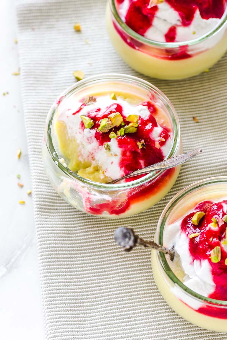 Vegan Lemon Dessert with Whipped Coconut Cream and Raspberry Sauce #vegan#dessert#gluten-free