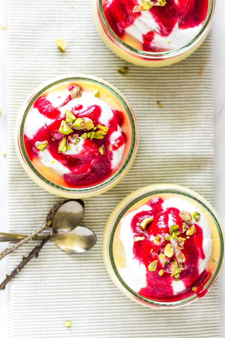 Vegan Lemon Dessert with Whipped Coconut Cream and Raspberry Sauce #vegan#dessert#gluten-free