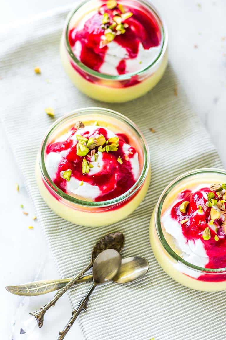 Vegan Lemon Dessert with Whipped Coconut Cream and Raspberry Sauce #vegan#dessert#gluten-free
