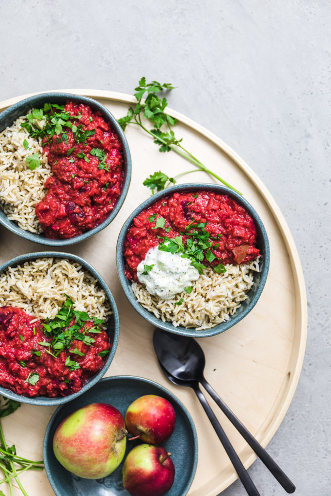 Red Lentil Dal with beets and apple