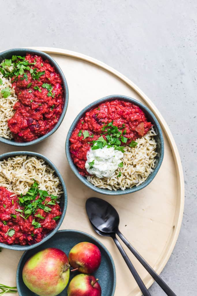 Red Lentil Dal with beets and apple