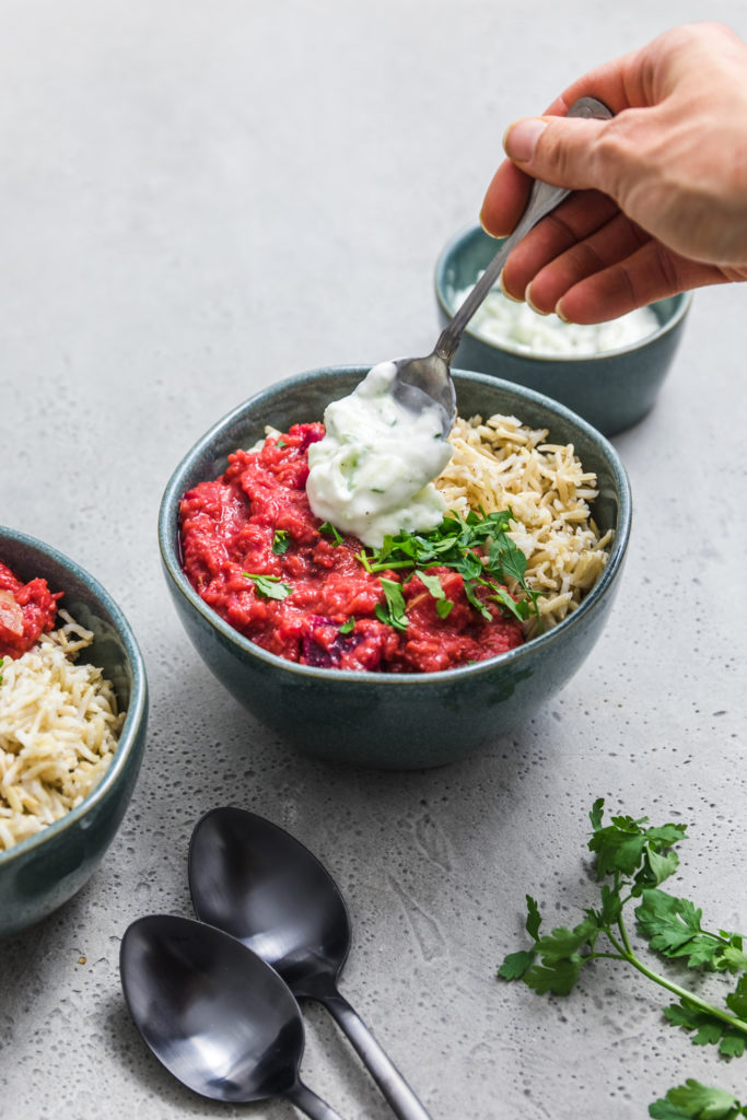 Red Lentil Dal with beets and apple