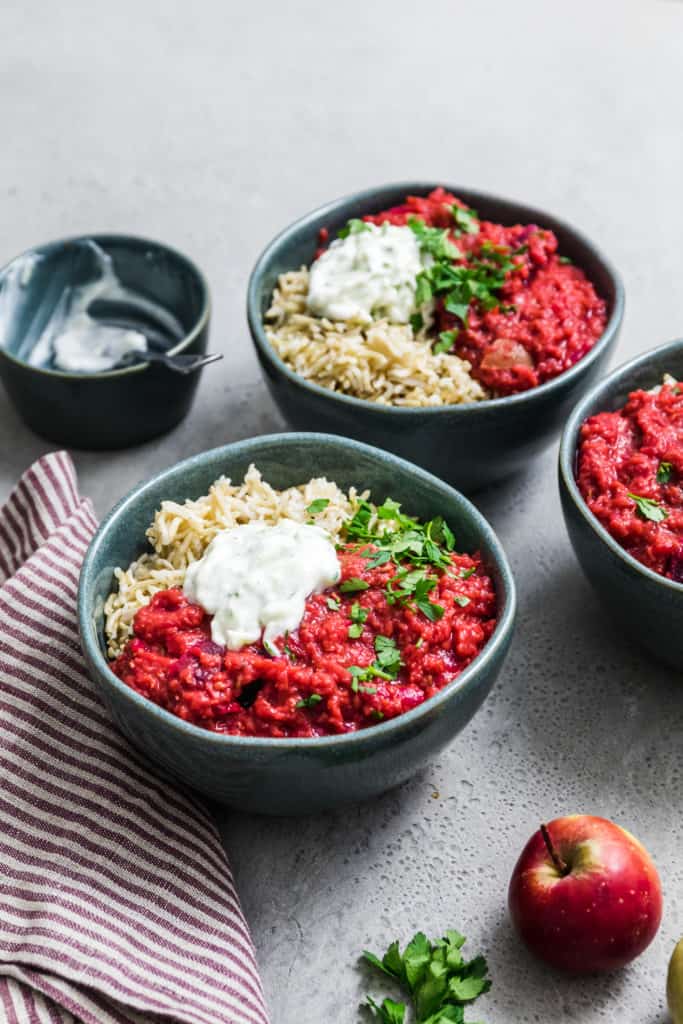 Red Lentil Dal with beets and apple