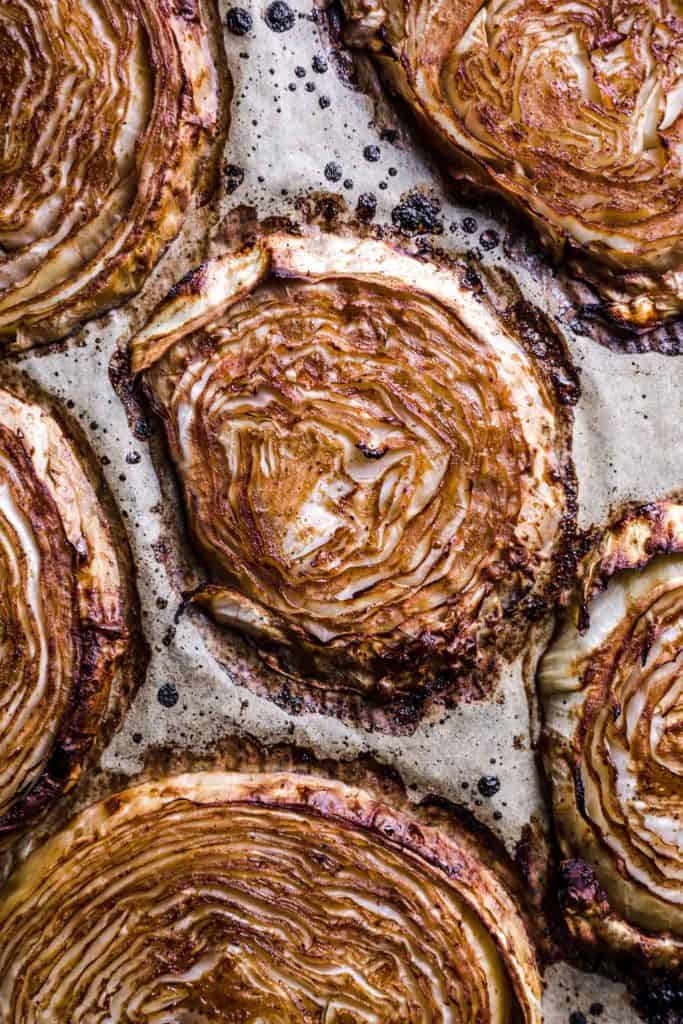 vegan roasted cabbage with oil-free hemp sauce