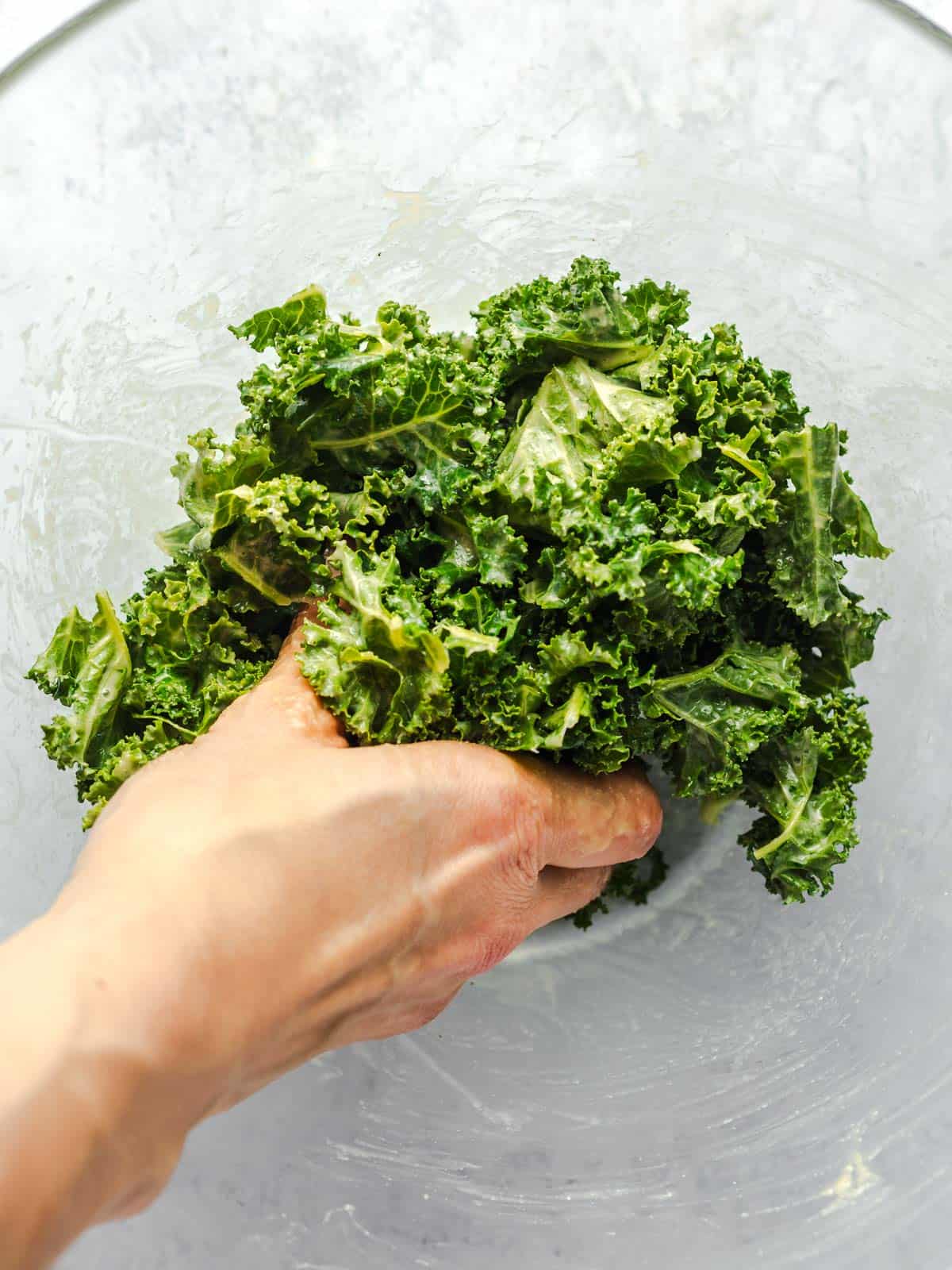 massaging kale salad