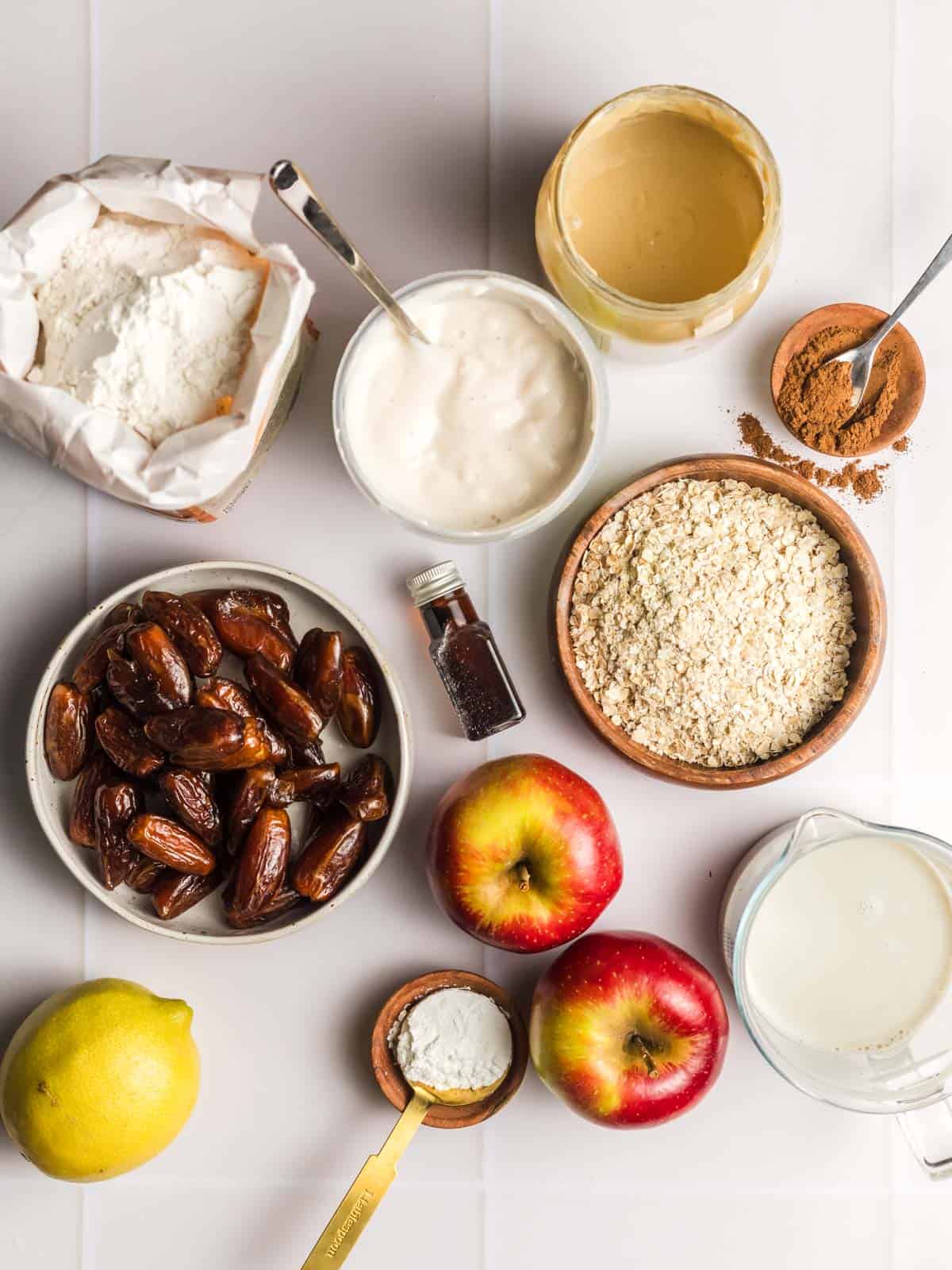 ingredients for date-sweetened vegan apple cake