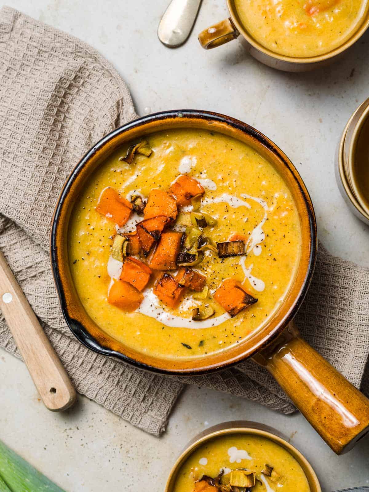 leek and potato soup with pumpkin