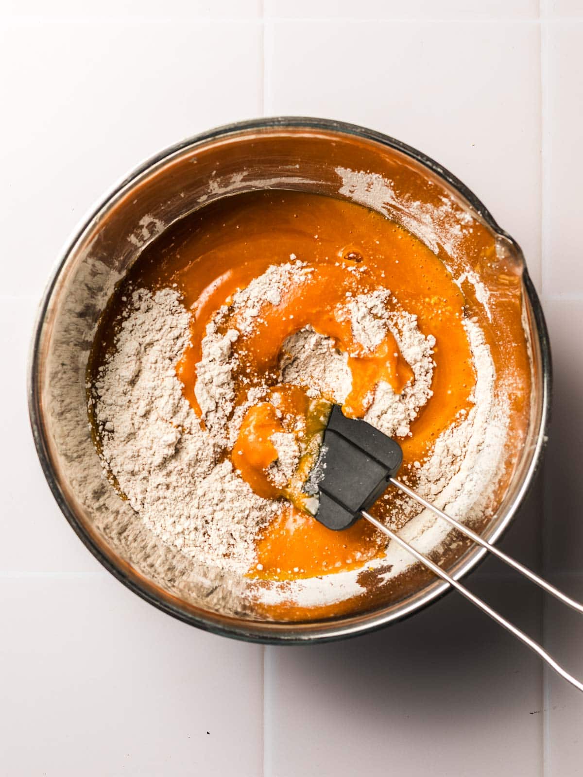 pumpkin puree and flour mixture for pumpkin bread