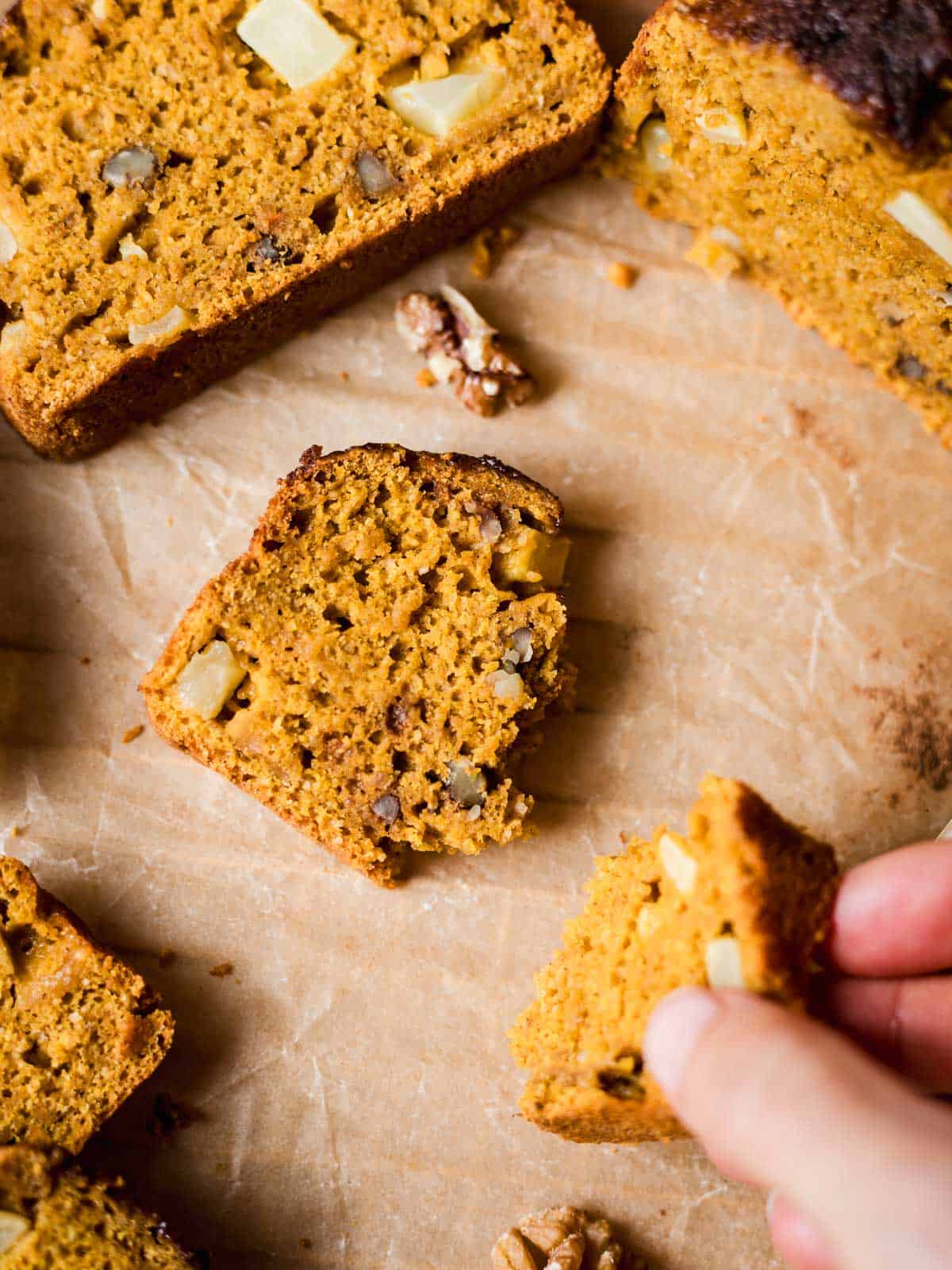 Delicious plant-based pumpkin loaf with walnuts