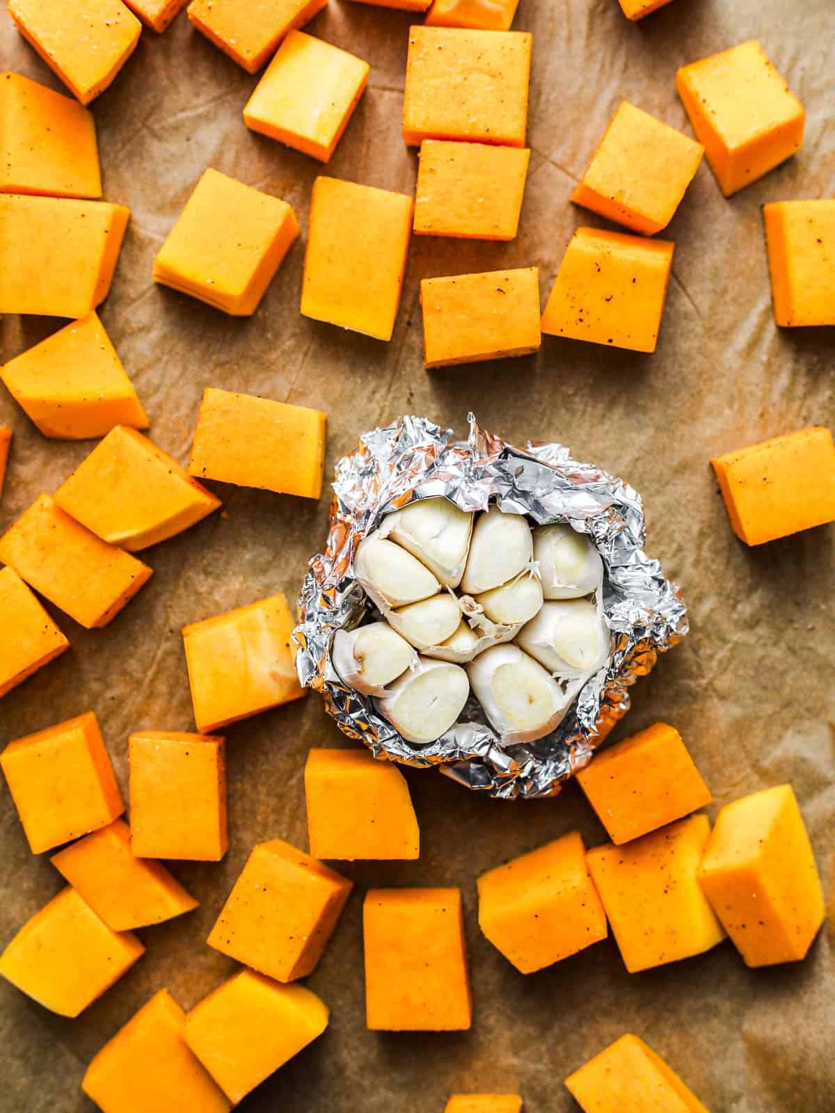 whole roasted garlic and squash with no oil