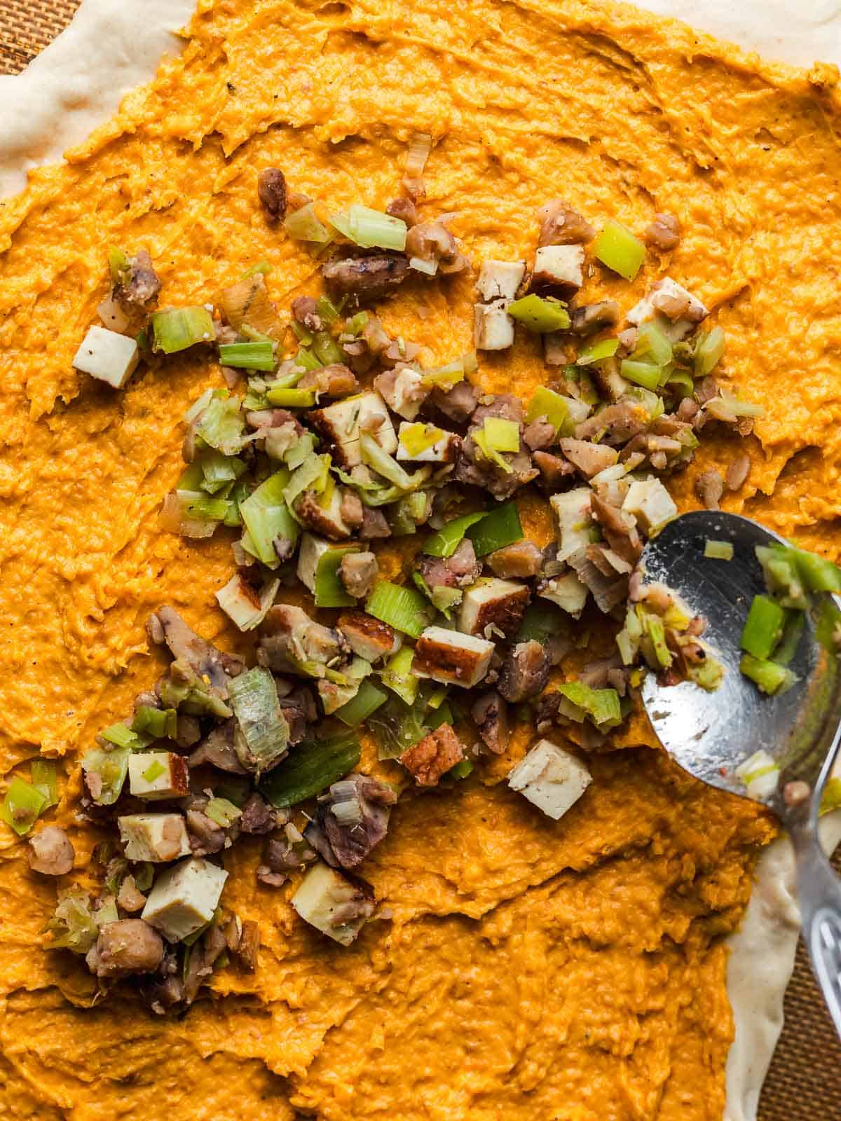 making fall vegetable pizza