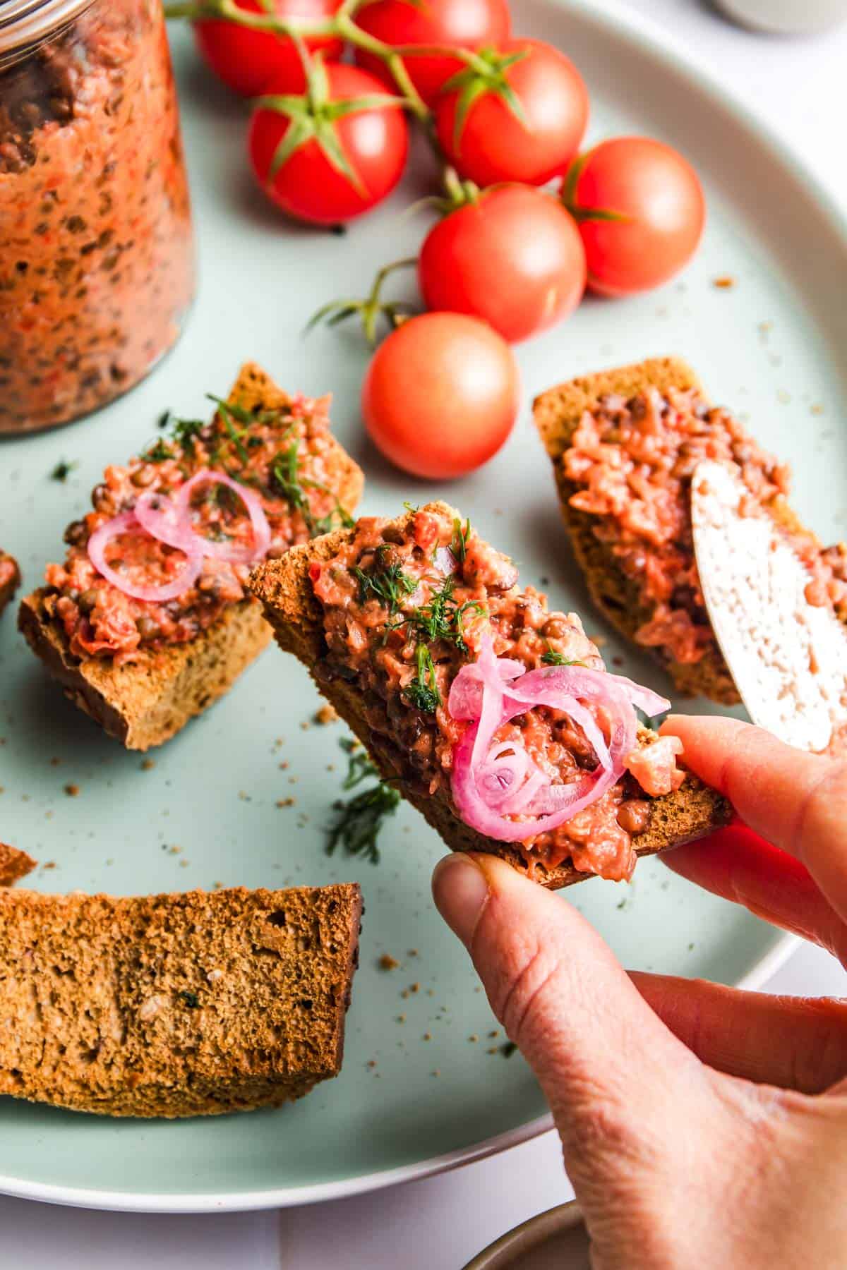 vegan lentil bruschetta dip