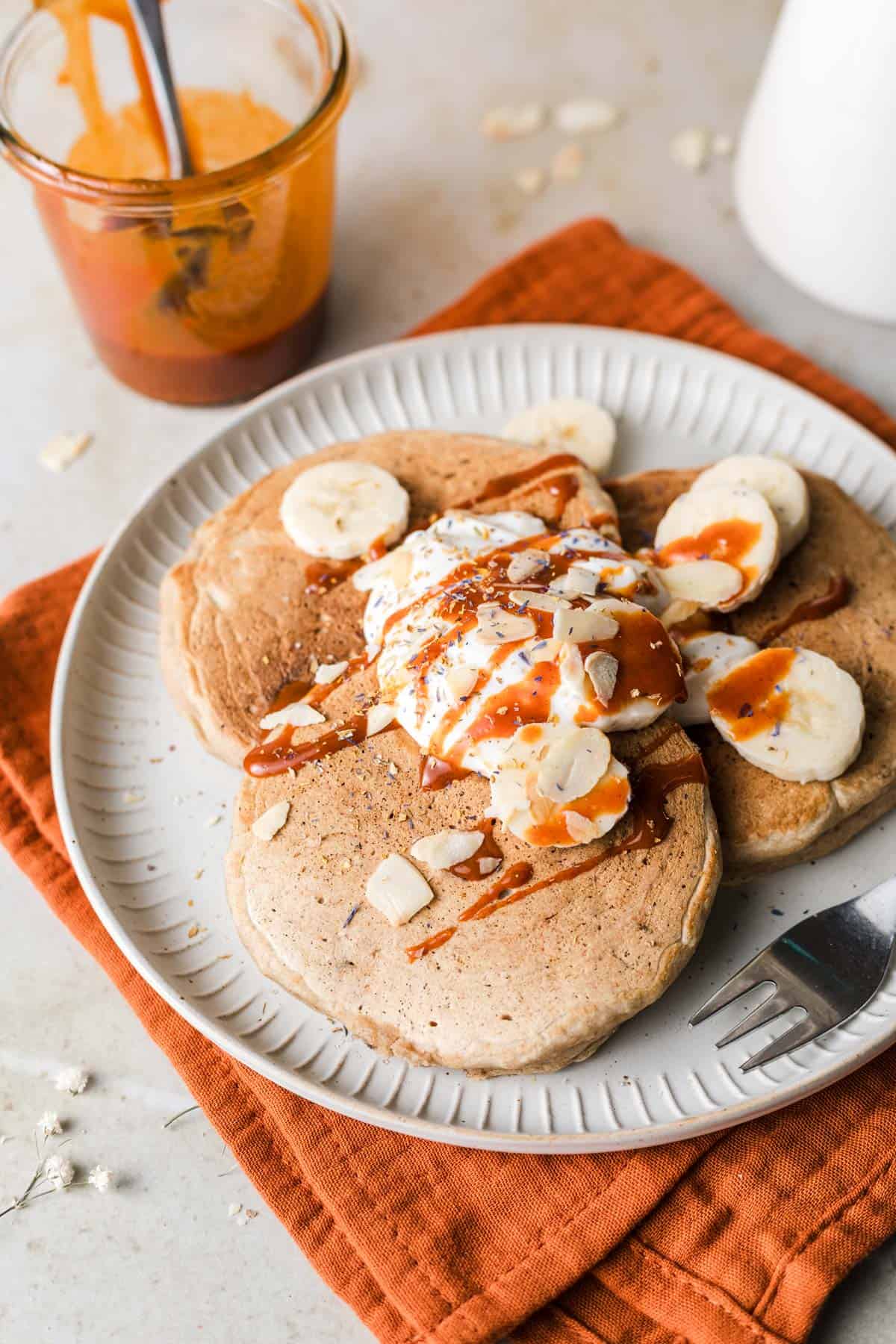 vegan pancakes with carrot cake maple syrup