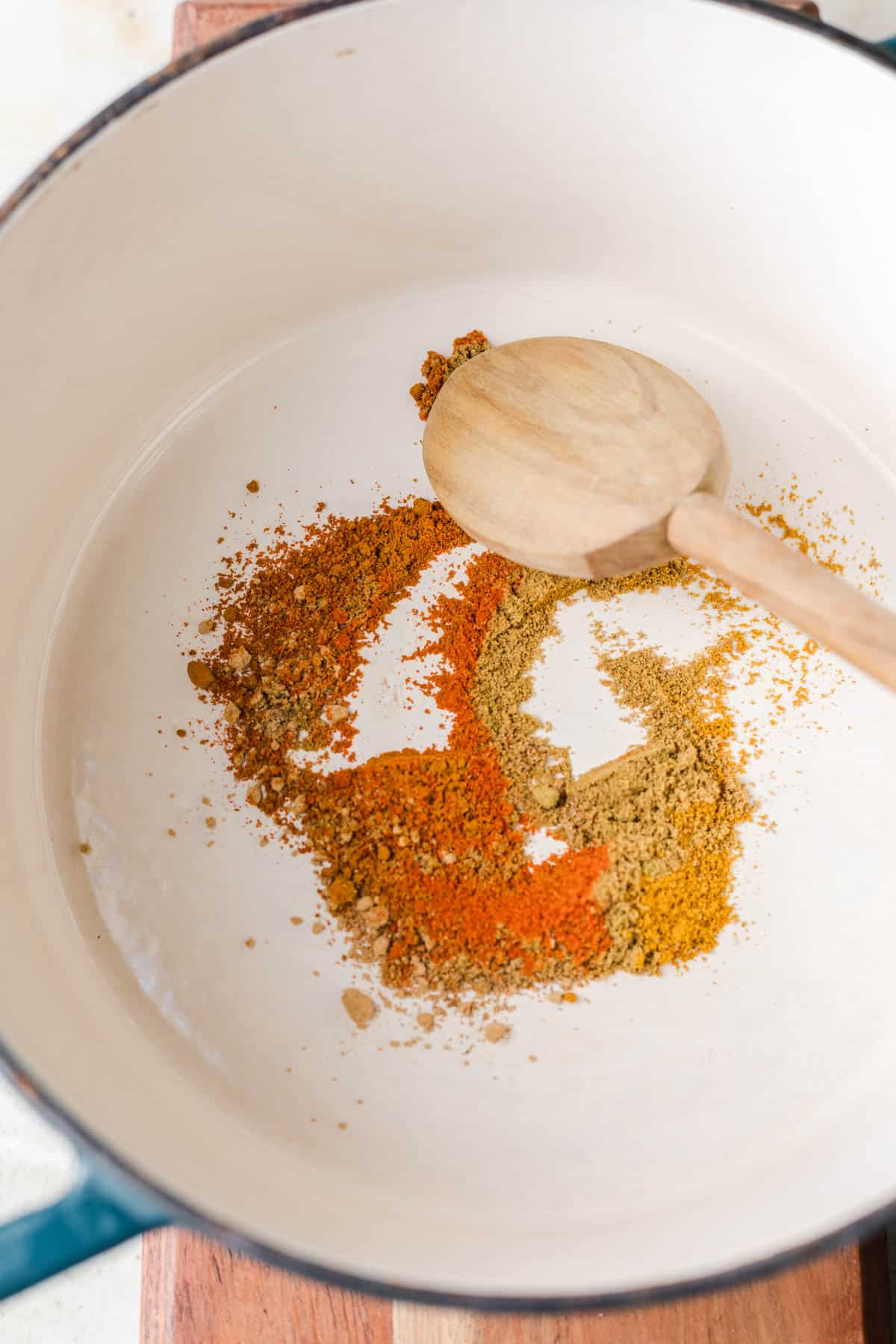 toasting spices in a pot