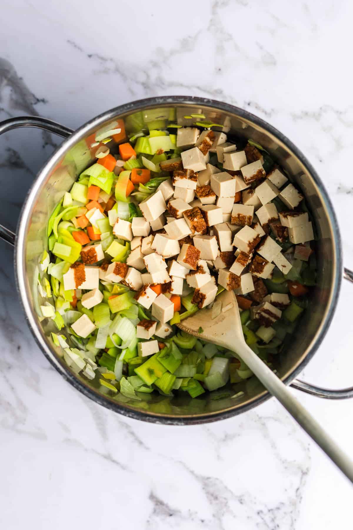 smoked tofu in lentil stew