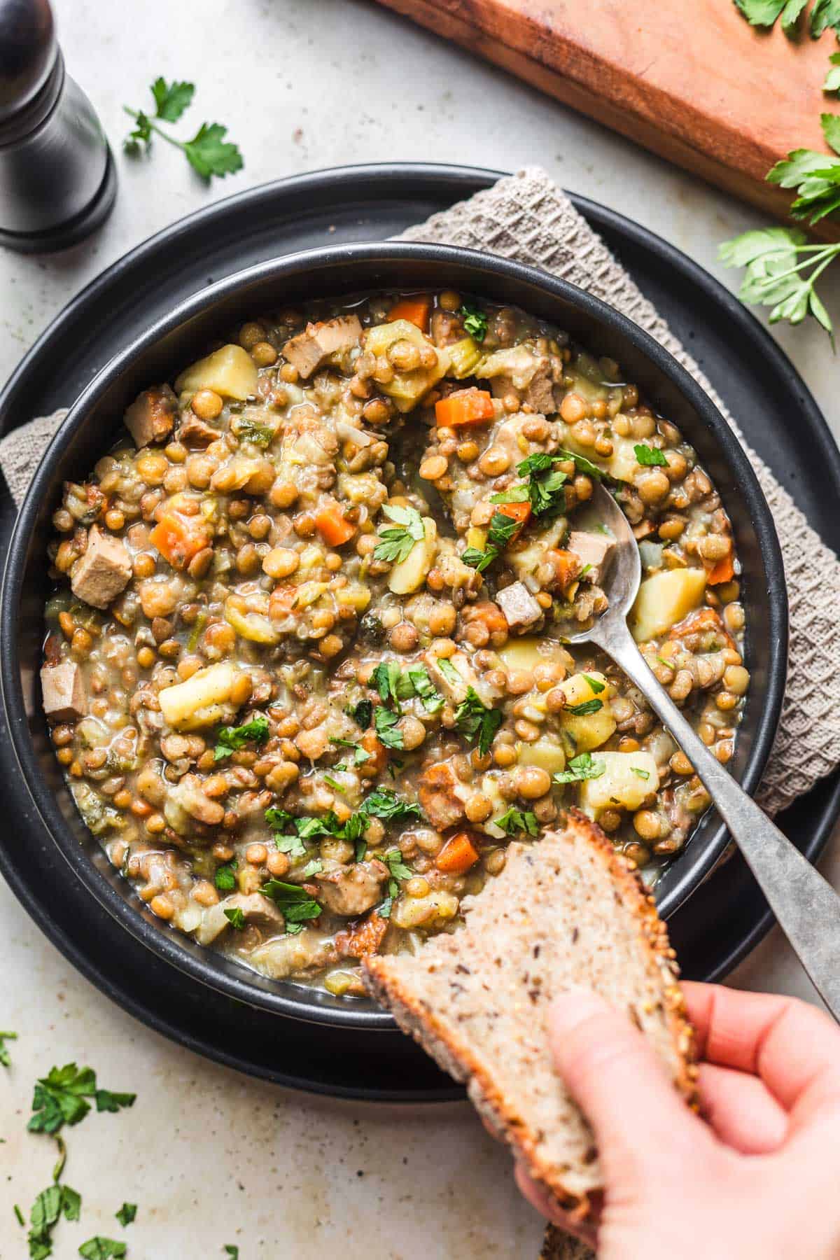 vegan potato soup with lentils