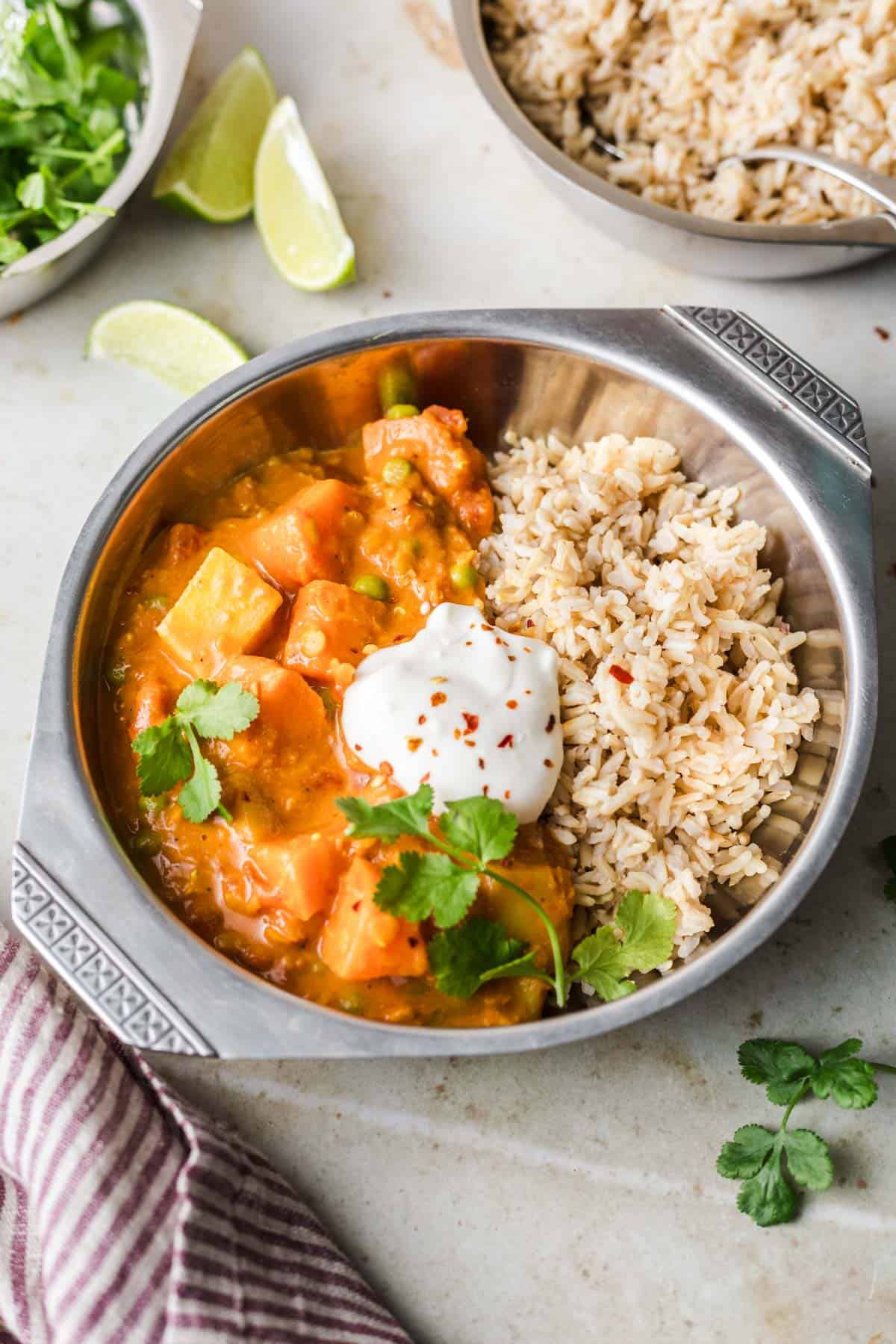 indian sweet potato Curry with peas