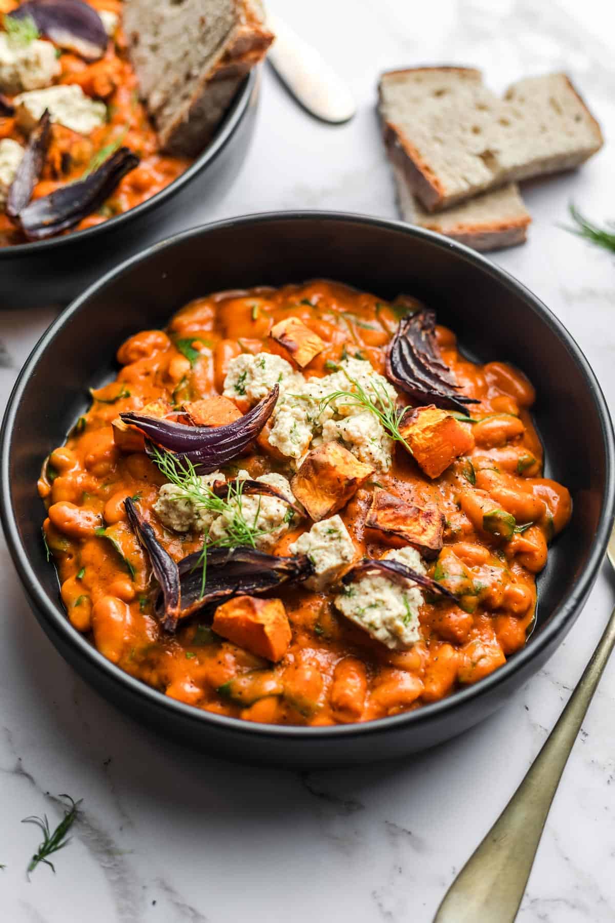 white beans in creamy sweet potato sauce