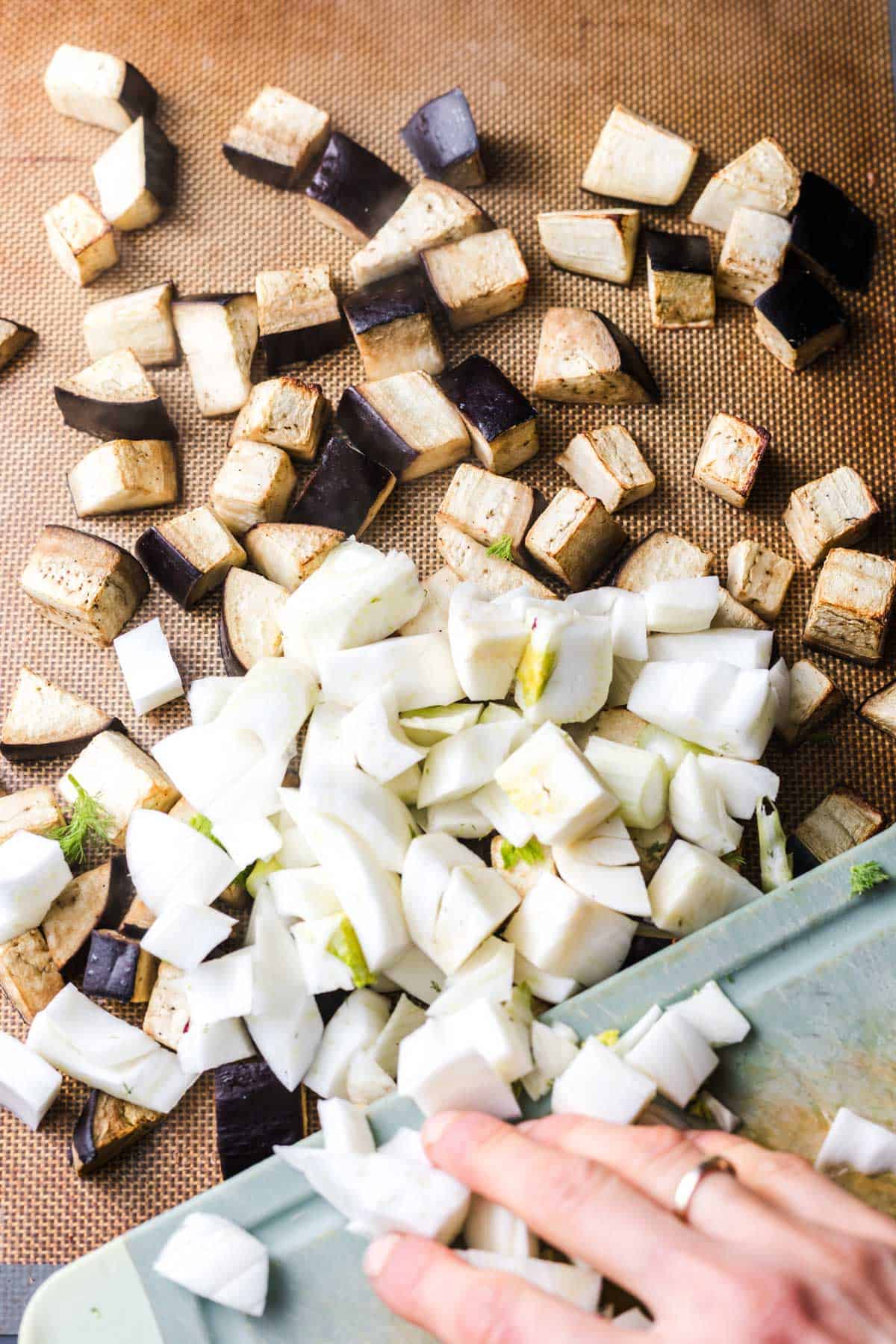roasting eggplant and fennel