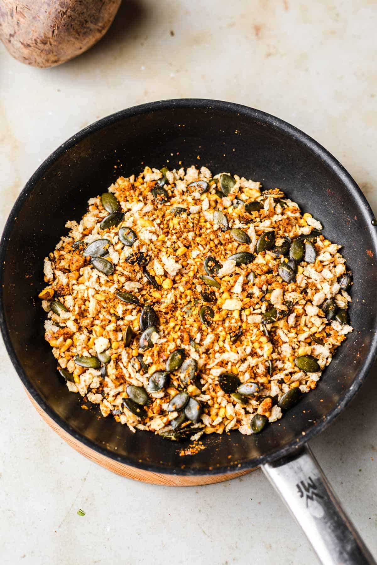 homemade crunchy topping in pan