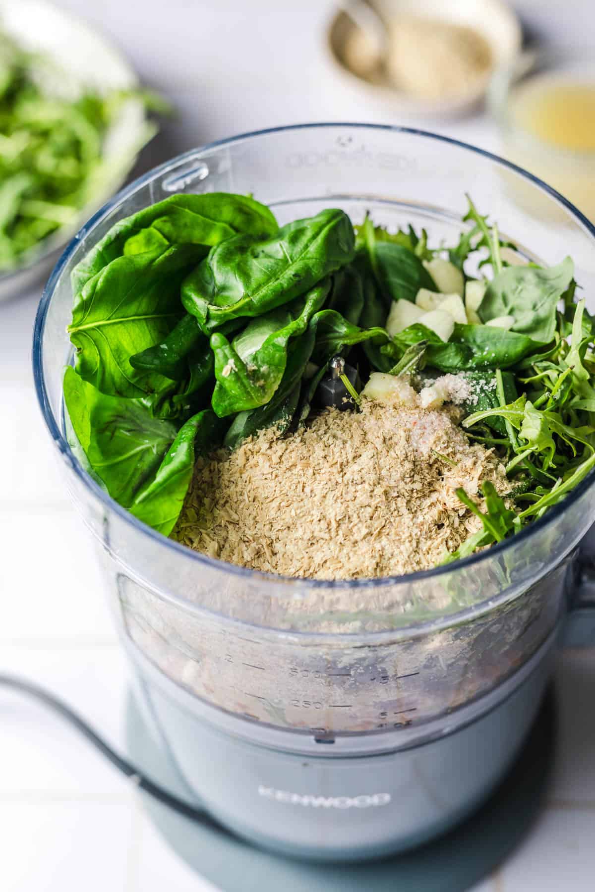 homemade green vegan pesto with basil