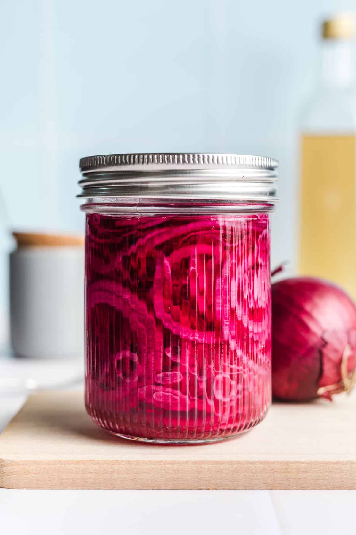 red onion slices in brine