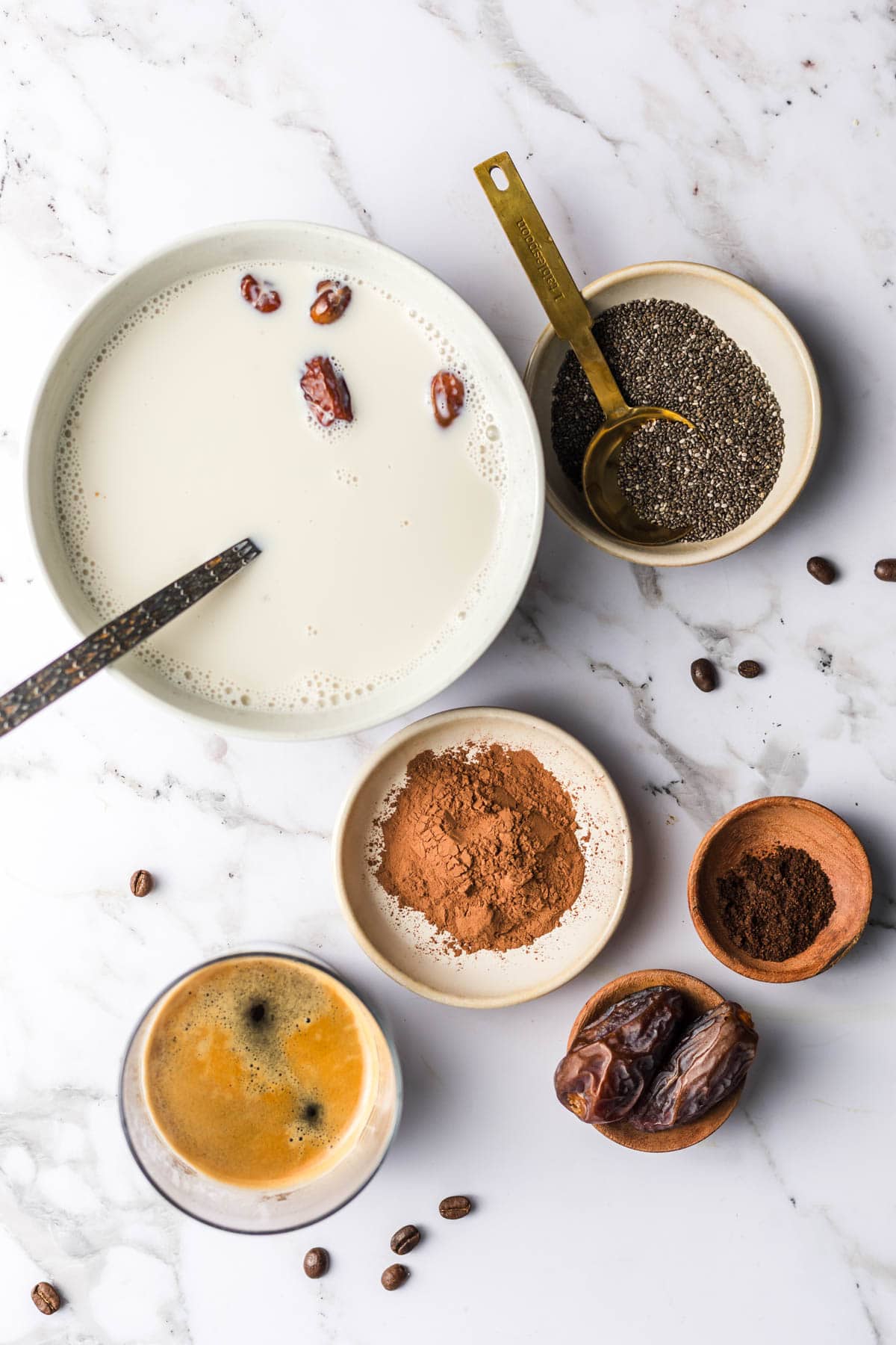 ingredients for date-sweetened chia pudding