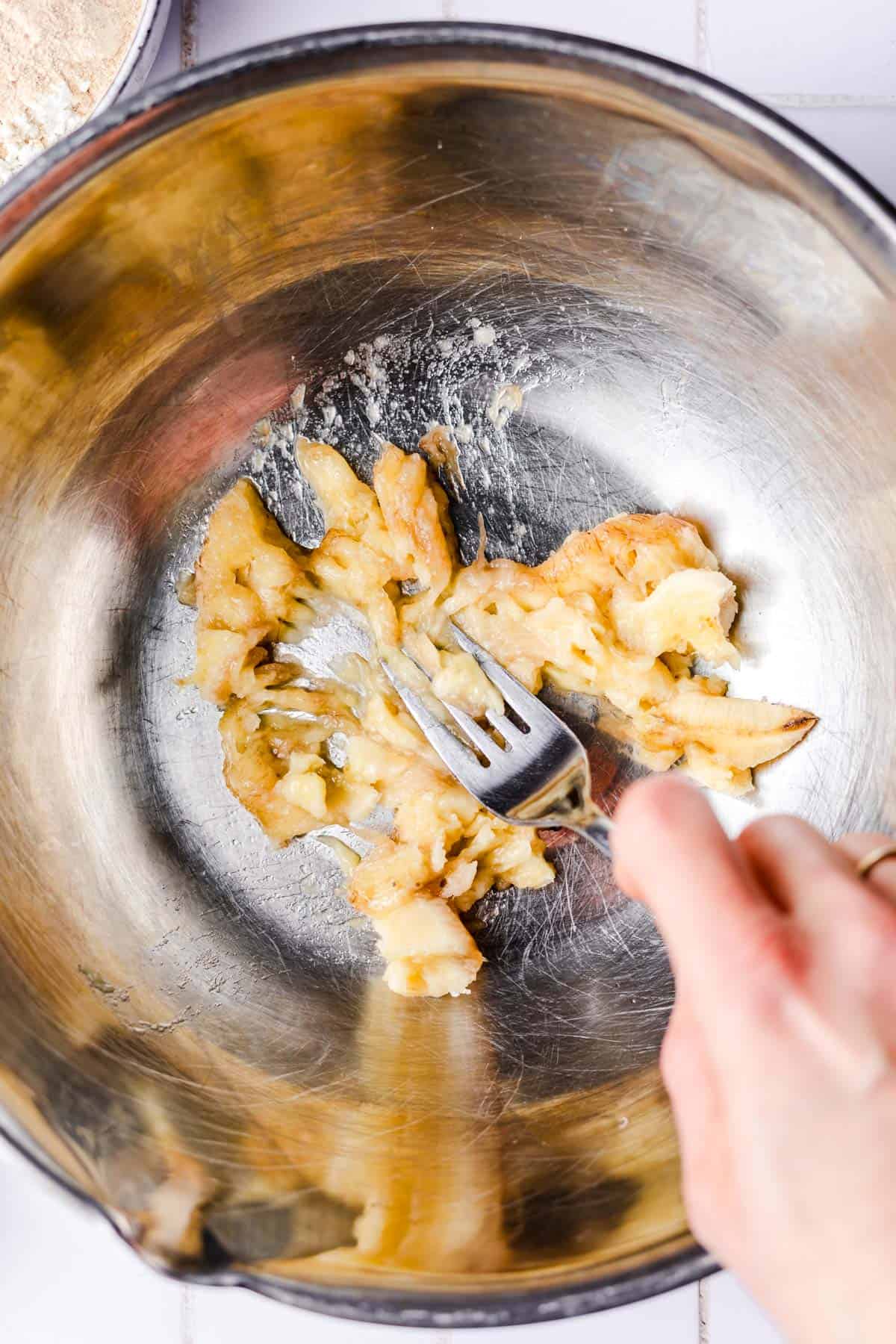 mashing banana