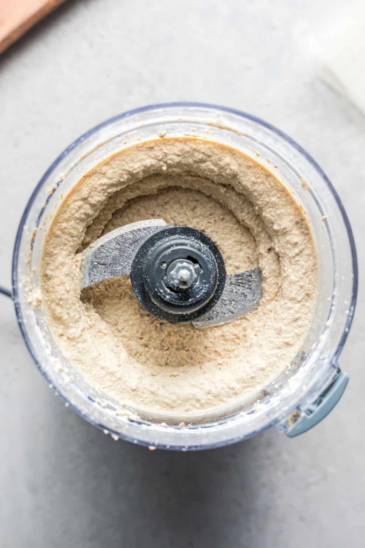 Homemade smoked tofu cream blended in a bowl