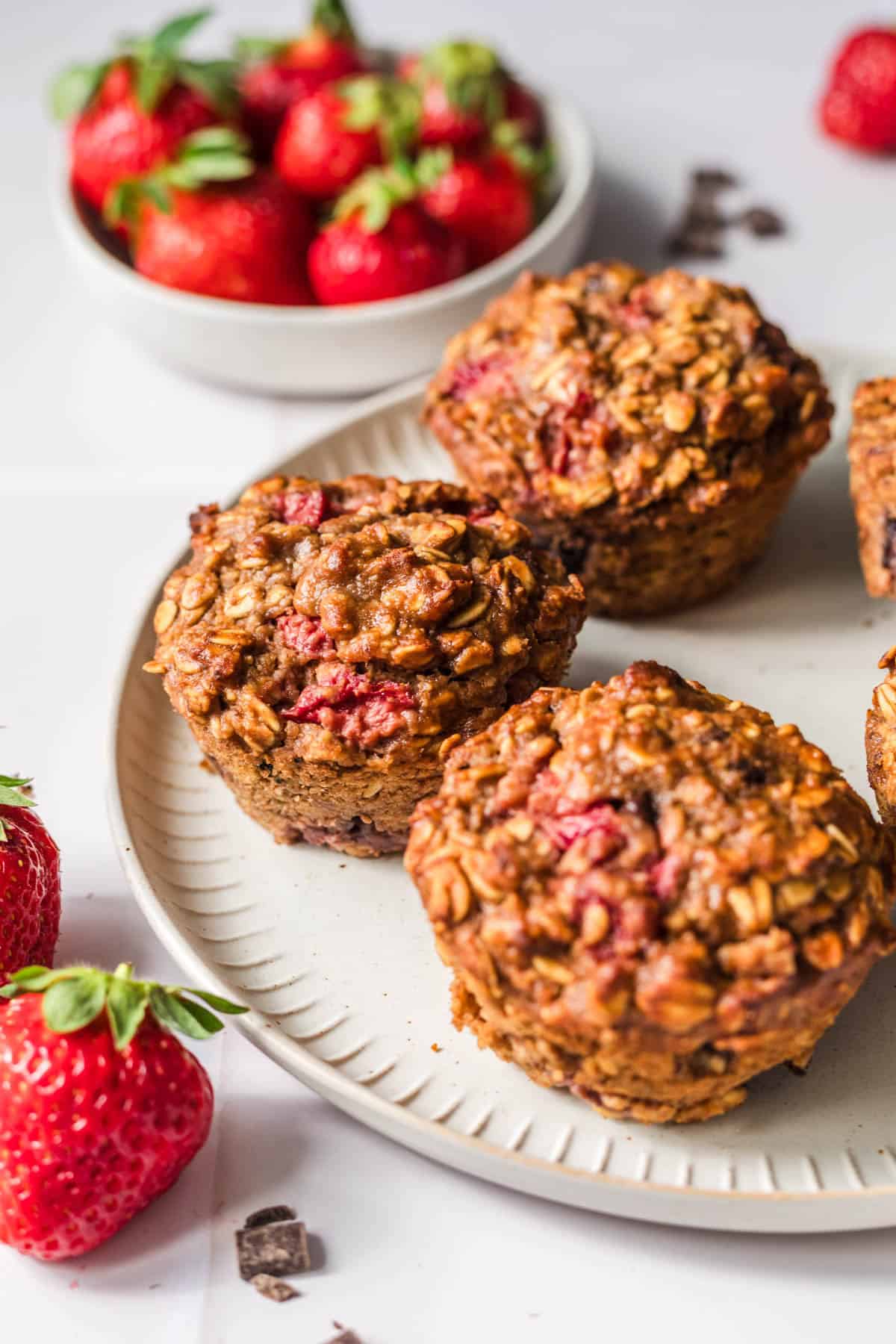 Vegan strawberry oatmeal muffins without sugar