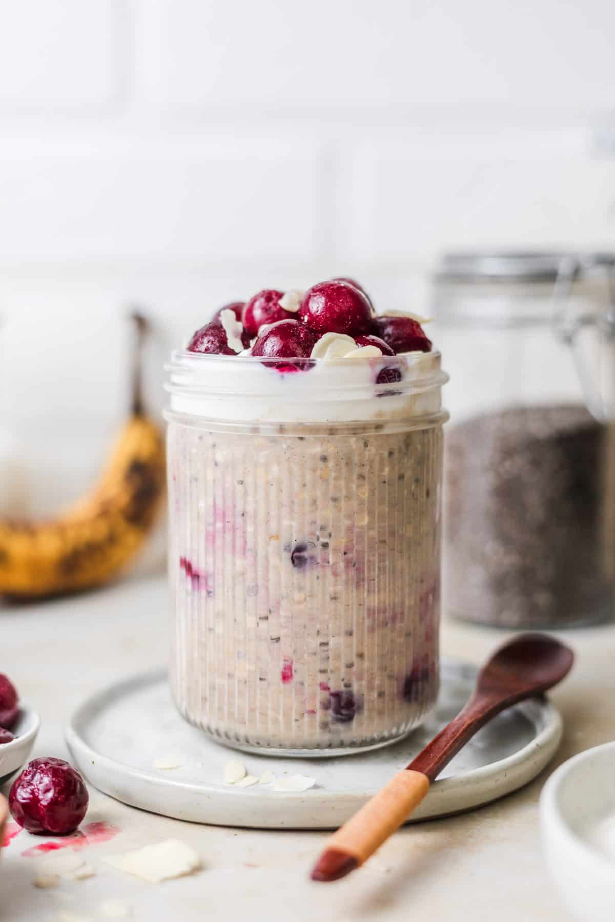 vegan overnight oats recipe with banana and protein powder