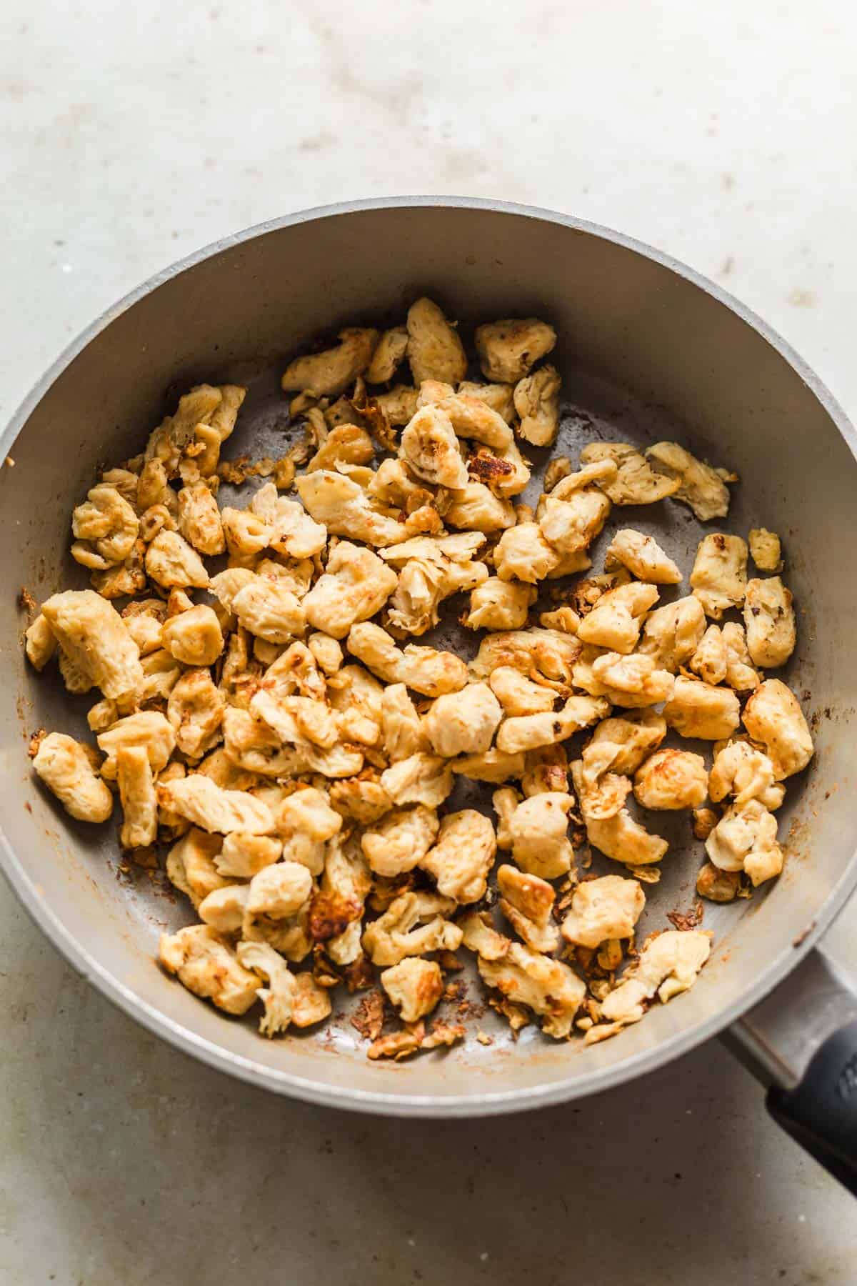 cooking soy curls in pan