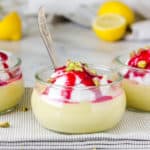 Vegan Lemon Dessert with Whipped Coconut Cream and Raspberry Sauce #vegan#dessert#gluten-free