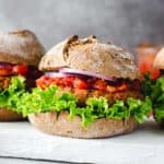 Wholesome Veggie Burgers with Red Pepper Sauce #vegan #burger