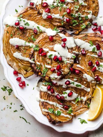 vegan roasted cabbage with oil-free hemp sauce
