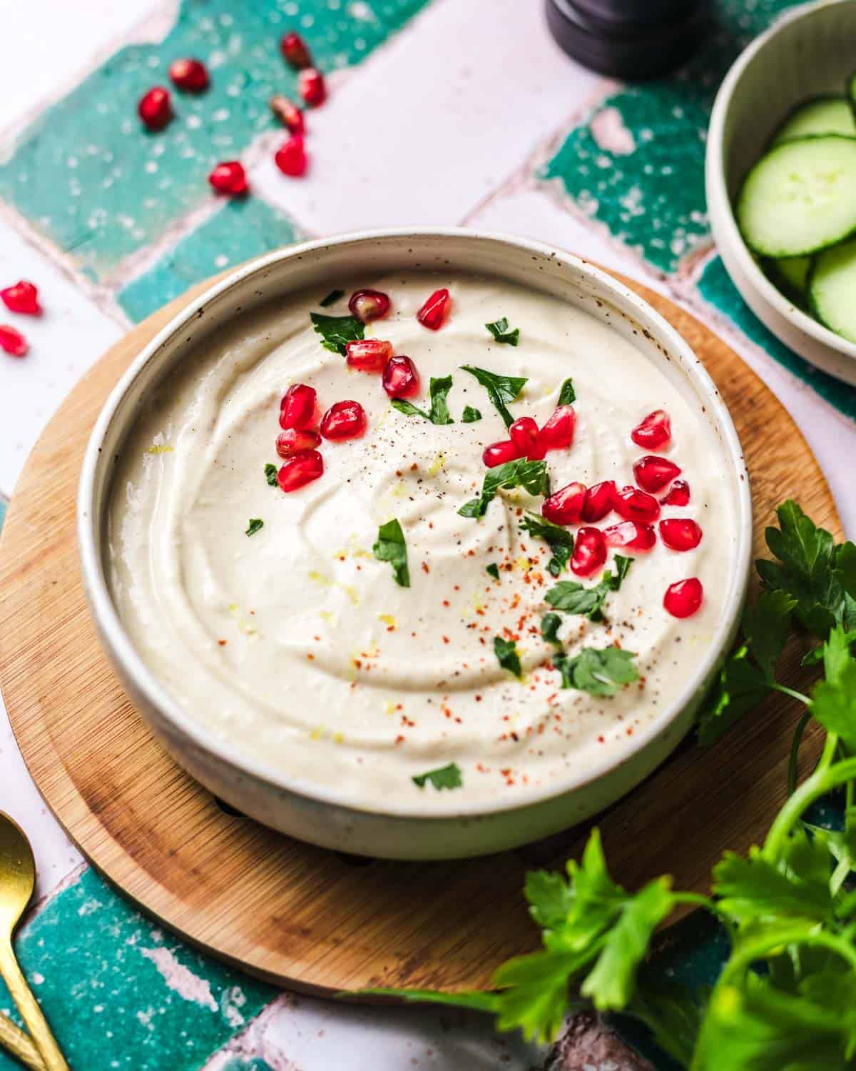 creamy tahini dip with vegan yogurt