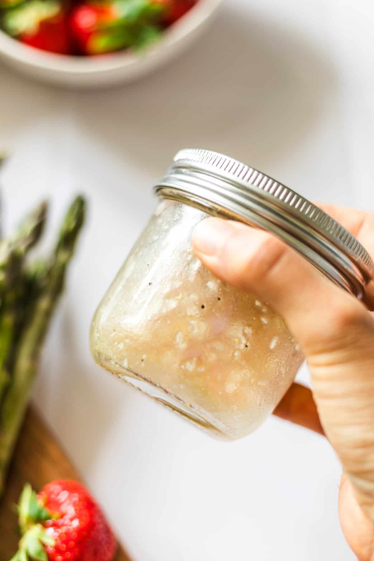 Shallot vinaigrette in a glass jar