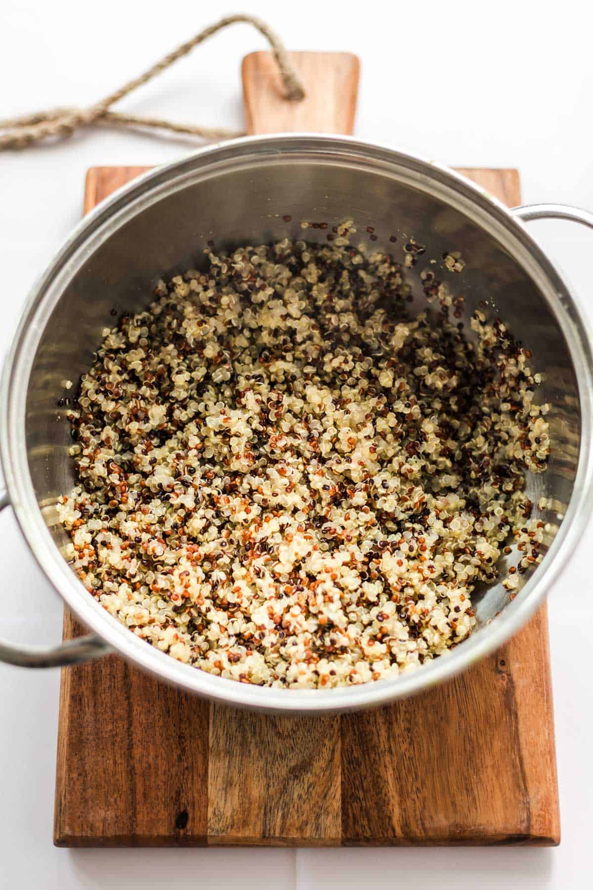 Cooked quinoa in a pot