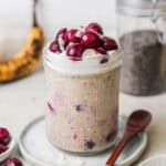 vegan overnight oats with banana and cherry