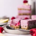 Vegan raspberry ice bars with yogurt and lemon, sliced and stacked