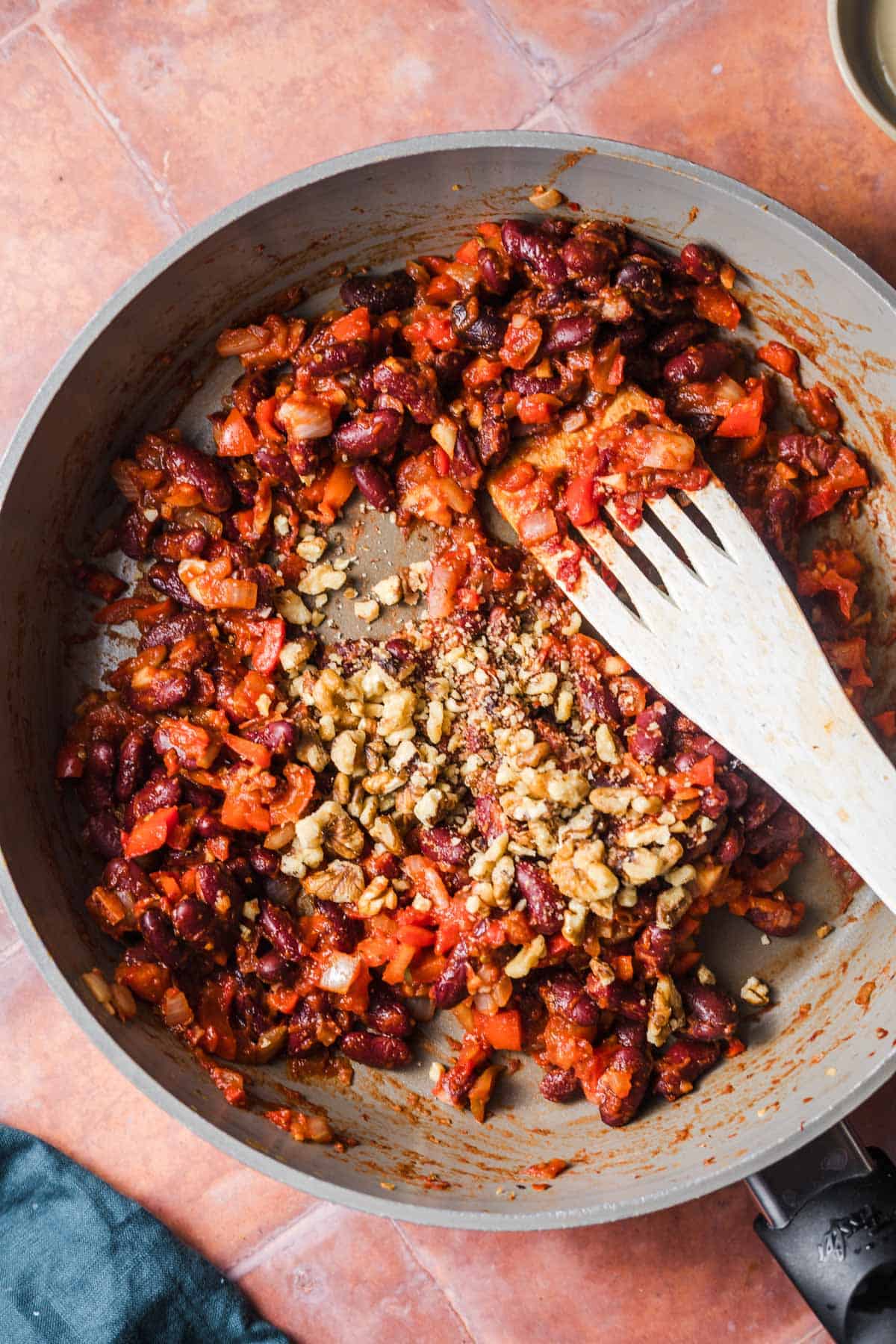 Making the rice and bean filling for baked stuffed peppers