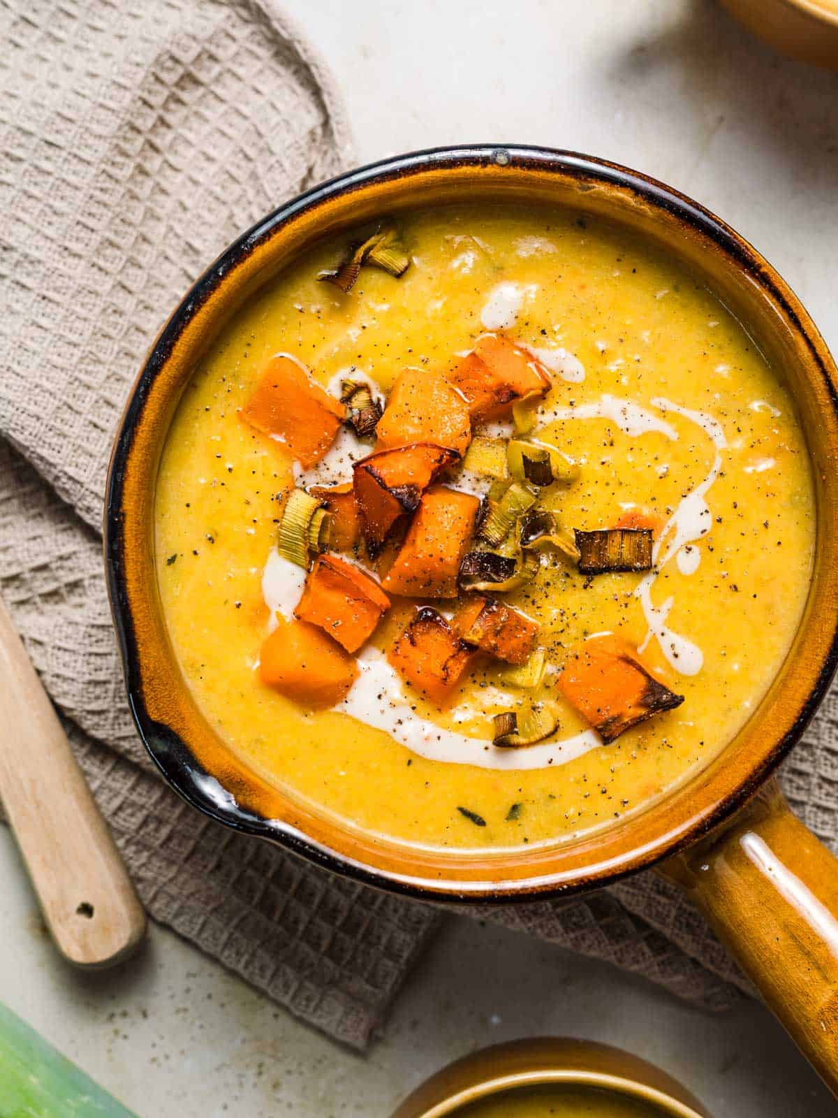 kürbissuppe vegan mit Lauch