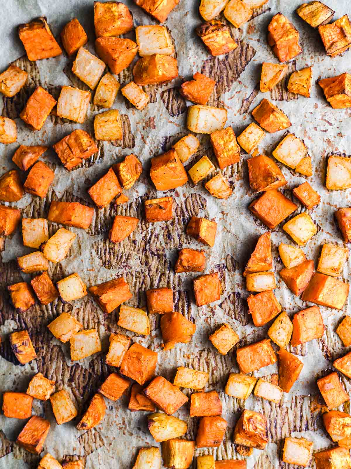 geröstete süßkartoffel und kohlrabi aus dem ofen