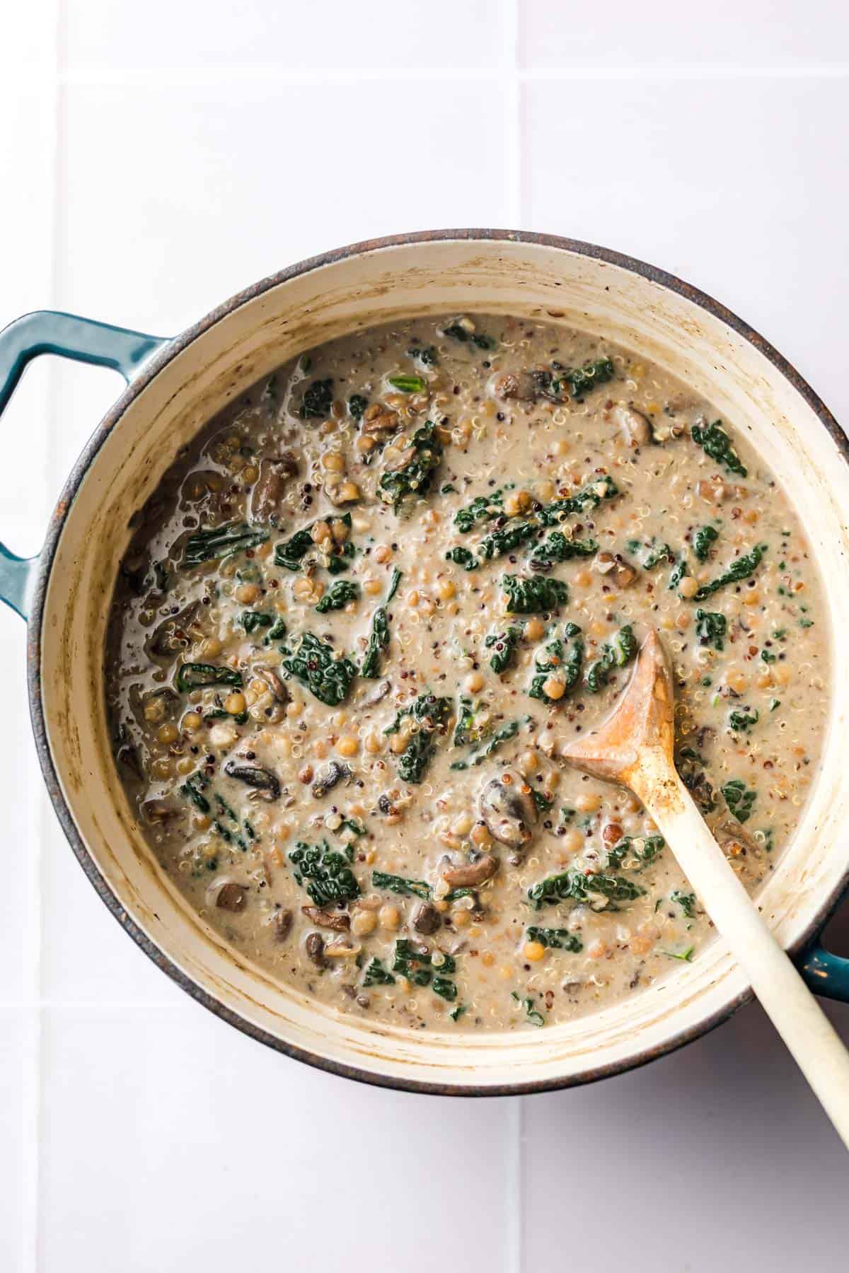 cremiger linseneintopf mit quinoa und pilzen