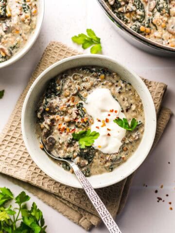 vegane pilzsuppe mit linsen und quinoa