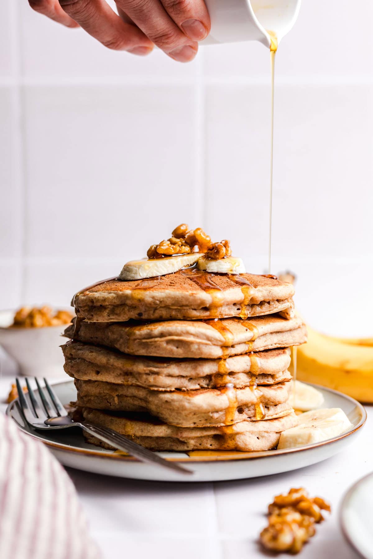 vollkorn pancakes vegan mit banane und walnüssen