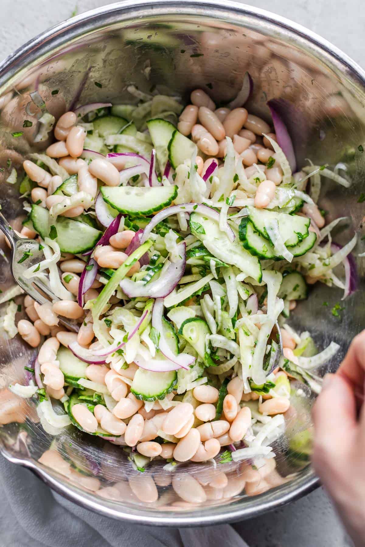 fenchel salat mit weißen bohnen und gurke